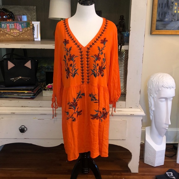 City Chic Orange Embroidered Dress SZ XS/14 VGUC - Picture 2 of 4